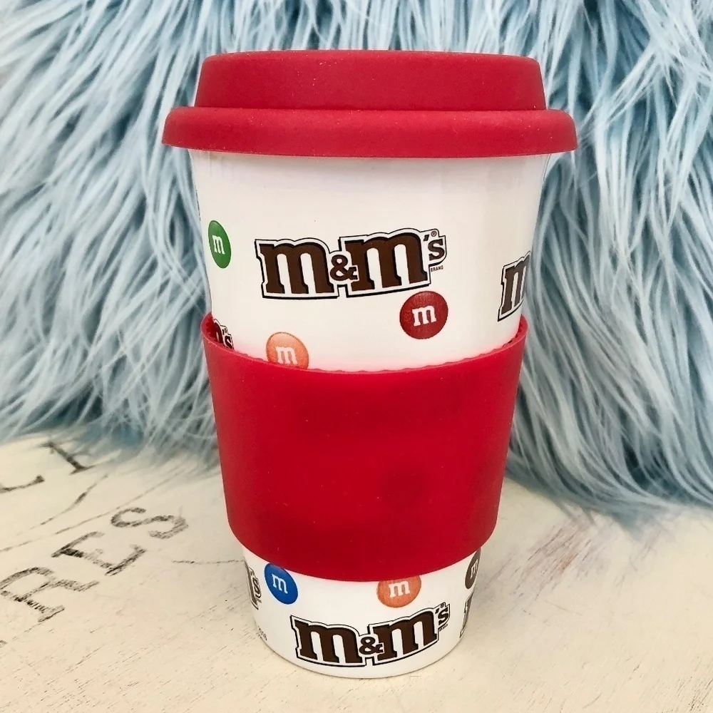 M&M's, Candy, 2016 Ceramic Travel Mug, With Silicon Lid & Holder, Nice Condition - Picture 2 of 10